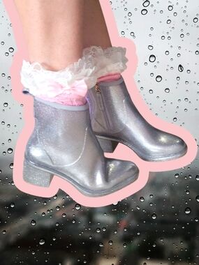 Silver Metallic Low Block Heel Ankle Boots - Women